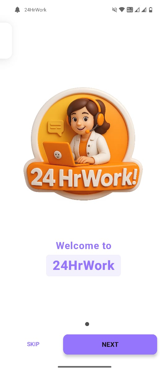 24HrWork app screenshot showing main interface